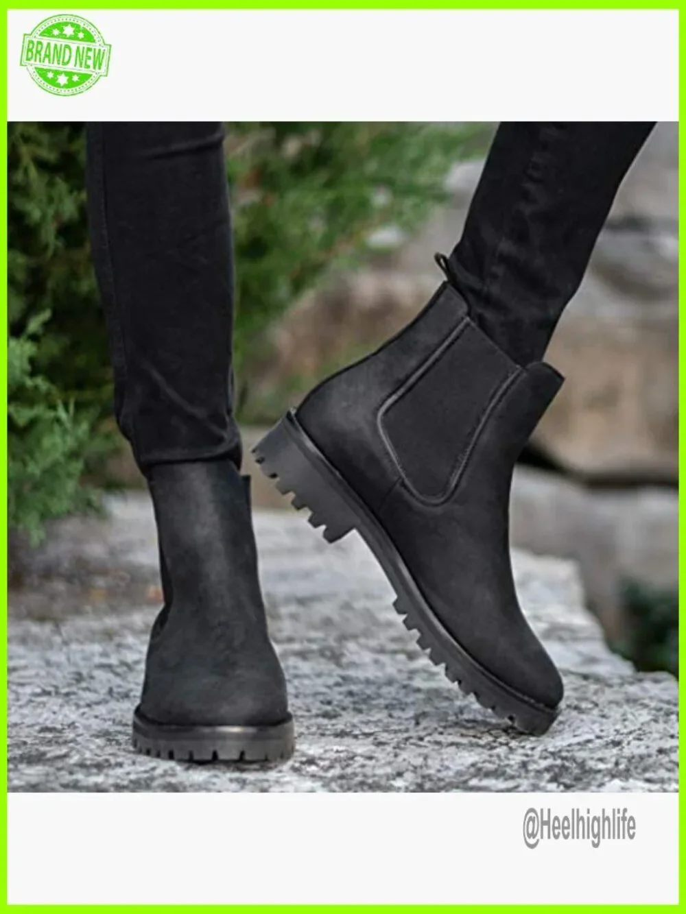 Women's Rugged Chelsea Boots, Leather Ankle Booties, Slip-On Work Boots